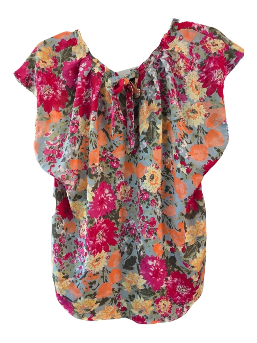 LC Loren Conrad Floral Boho Pleated Cap-Sleeve Blouse - Pink Multi - Size XXL - Picture 2 of 6